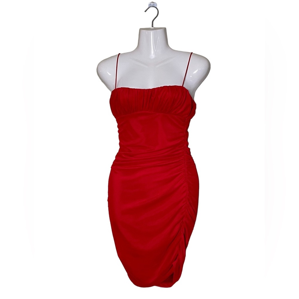 Princess Polly Cherry.Red Ruched Body-con Dress (4) - Picture 1 of 6